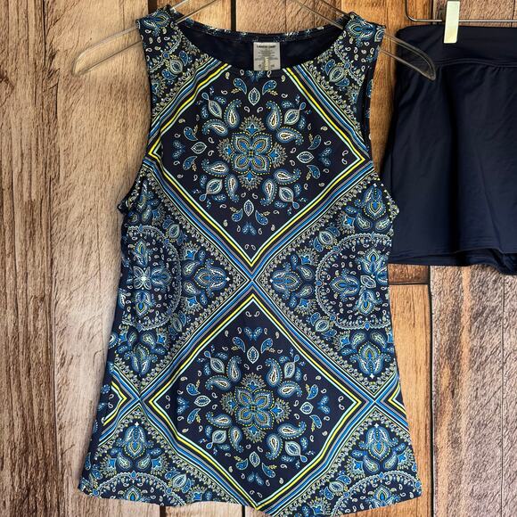 Lands'End Swimsuit Two Piece Tankini Skirt Paisley Blue NWT Size 6 Pool Modest - Picture 3 of 10